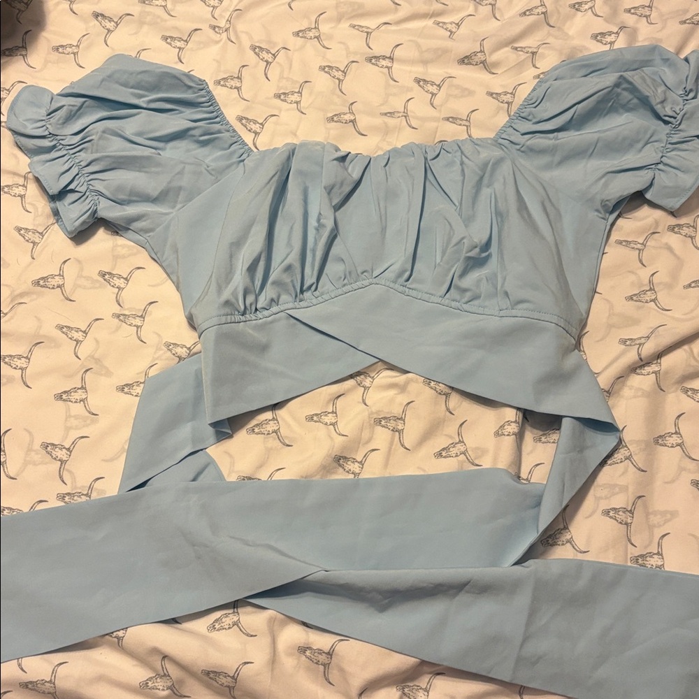 Light Blue Puff Sleeve crop top